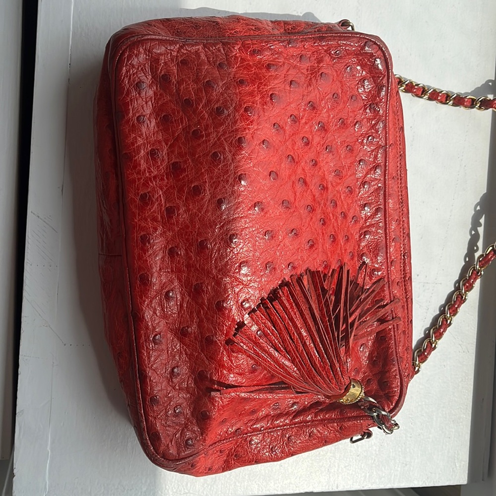Chanel vintage red ostrich bag from the 70s